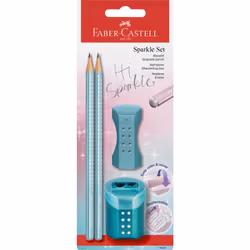 Faber-Castell Sparkle 118297 Pencil Set with Sharpener Eraser and 2 Pencils Writing Set Ocean Metallic
