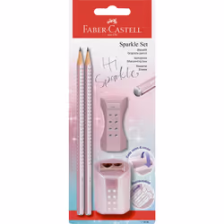 Faber-Castell Sparkle 118298 Pencil Set with Sharpener  Eraser and 2 Pencils  Writing Set Rose Metallic