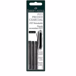 Faber-Castell Pack of 3 Compressed PITT Charcoal Sticks Black, Extra Soft