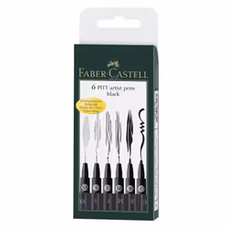 Faber-Castell F167116 Pitt Artist Pen Wallet of 6 with Assorted Tips - Black