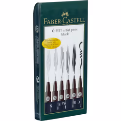 Faber-Castell F167116 Pitt Artist Pen Wallet of 6 with Assorted Tips - Black