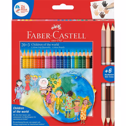 Faber-Castell 201747 Colour Grip Coloured Pencils Children of the World, 20 Colouring Pencils + 3 Pencils Each with 2 Skin To ...