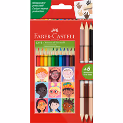 Faber-Castell Triangular Colour Pencil Set - 12 Colours + 3 Bi-Colour Skintone Pencils