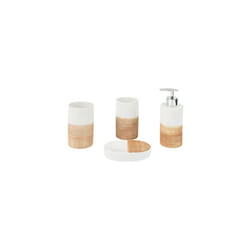 Rimini Utensils, 4-Piece Set consisting Dispenser, soap Dish and Toothbrush Cups, Bathroom Accessories refillable, Ceramic, Beige/White, 1 x 1 x 1 cm