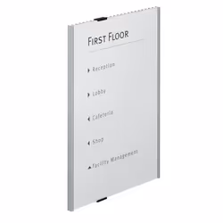 Stylish range of door and wall signs with ribbed aluminium backing. anti-glare acrylic window and stylish offset fixing caps.