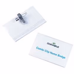 Clear PVC name badge with both pin and clip fastening. Size 54mmx90mm Pack 50.