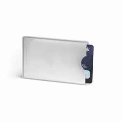 Slimline sleeve for RFID cards that provides protection against unauthorised reading of personal data.