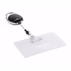 Durable ID card cover with badge reel STYLE for 1 card landscape, Badge, Landscape/Portrait, Metal, Plastic, Chrome, Black, 8 ...