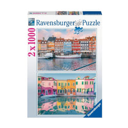 Ravensburger Colorful Scenic Houses By The Water X2 1000 Piece Puzzles