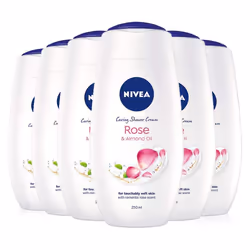 NIVEA Indulgent Moisture Rose Shower Cream Pack of 6 (6 x 250ml), Moisturising Shower Gel with Almond Milk, Luxurious Body Wa ...