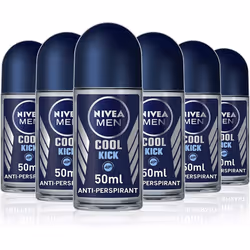 NIVEA MEN Cool Kick Anti-Perspirant Deodorant Roll On Pack of 6 (6 x 50 ml), Men's Anti-Perspirant Deodorant, Fresh Men's Rol ...
