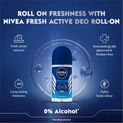 Nivea for Men Fresh Active 48 Hs Antiperspirant Deodorant Roll-on 50 Ml 1.7 Fl Oz - 2-pack
