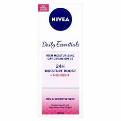 Nivea Face Day Cream, Rich Moisturising for Dry and Sensitive Skin, SPF 15, Daily Essentials, 50 ml Tube