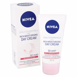 Nivea Face Day Cream, Rich Moisturising for Dry and Sensitive Skin, SPF 15, Daily Essentials, 50 ml Tube