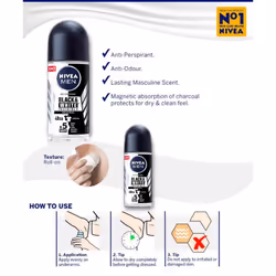 Nivea 48h Deodorant Roll-on Roll on Invisible for Black&white Anti Perspirant 50ml (Original Pack of 3) 1.7 Fl Oz