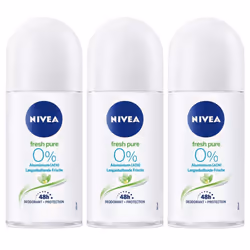 Nivea Fresh Pure Roll-On Deodorant 0% Aluminum Salts- PACK OF 3 X 50 ml ea