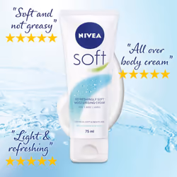 NIVEA Soft Tube (75ml), Pack of 4, Moisturising Cream for Face, Body and Hands with Vitamin E and Jojoba Oil, Intensive Everyday Moisturiser, 4 x 75