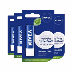 NIVEA Lip Balm Original Care Pack of 4 (4 x 4.8g) Protective Lip Moisturiser with Shea Butter and Natural Oils, Caring Lip Ba ...