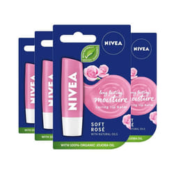 NIVEA Lip Balm Soft RosÃ© Pack of 4 (4 x 4.8g), Protective Lip Moisturiser with Natural Oils Enriched with Rose Extract, Caring Lip Balm for 24h