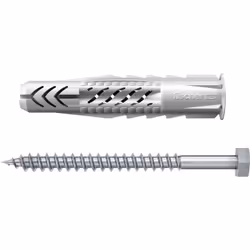 Fischer 83628, Screw & wall plug kit, Brick, Concrete, Nylon, Grey, Stainless steel, Pozidriv