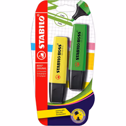 STABILO Boss Original, 2 pc(s), Green, Yellow, Chisel tip, Multicolour, Rectangle, 2 mm