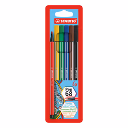 STABILO Pen 68, 6 colours, Blue, Green, Orange, Pink, Red, Yellow, Bullet tip, 1 mm, Blue, Green, Orange, Pink, Red, Yellow, ...