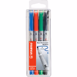 STABILO OHPen, 4 pc(s), Black, Blue, Green, Red, Round, Medium, 1 mm, Water-based ink