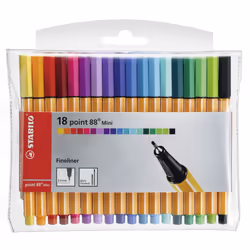 Fineliner - STABILO point 88 MINI - Wallet of 18 - Assorted Colours
