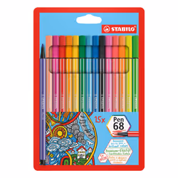 STABILO Pen 68, 15 colours, Multicolour, Bullet tip, 1 mm, Multicolour, Hexagonal