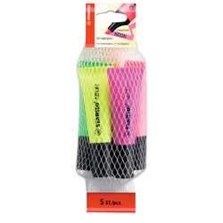 STABILO Neon Pack, 5 pc(s), Green, Orange, Pink, Purple, Yellow, Chisel tip, Multicolour, Tube, 2 mm