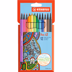 STABILO Pen 68, Fine, 12 colours, Multicolour, Bullet tip, 1 mm, Multicolour