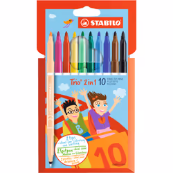 STABILO TRIO 2 in 1, Fine/Medium, 10 colours, Multicolour, Round, Boy/Girl, Hanging box