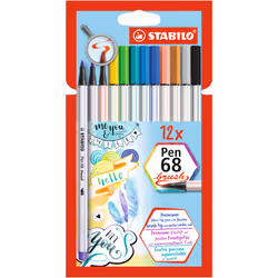 STABILO Pen 68 Brush, Bold, 12 colours, Multicolour, 24 h, Water-based ink, Germany