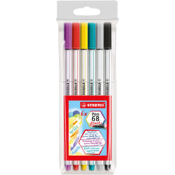 STABILO Premium felt-tip pen with brush tip Pen 68 brush Pack with 6 colors
