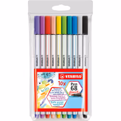 STABILO Premium felt-tip pen with brush tip Pen 68 brush Pack with 10 colors, Medium, 10 colours, Apricot (colour), Blue, Car ...