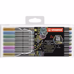 STABILO Pen 68 metallic, Medium, 8 colours, Copper, Gold, Metallic blue, Metallic green, Metallic pink, Metallic violet, Silv ...