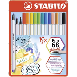 STABILO Pen 68 brush, 15 colours, Multicolour, Multicolour, Water-based ink, Germany, Adults & Children