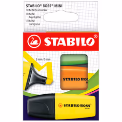 STABILO BOSS Mini, 3 pc(s), Green, Orange, Yellow, 3 yr(s), Chisel tip, Multicolour, 2 mm