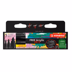 STABILO Acrylic marker FREE Acrylic, Pack of 3 pens with different tips in the color black, 3 pc(s), Black, 14 yr(s), Black,  ...