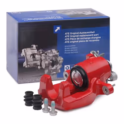 Brake caliper; ATE; red Aluminium without holder; for SKODA, VOLKSWAGEN, VW; 1K0615423F, 1K0615423P, 1K0615423F, 1K0615423P, ...