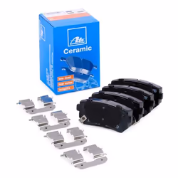 Brake pad set; ATE; with acoustic wear warning with anti-squeak plate with accessories; for HYUNDAI, KIA; 583020ZA00, 583021G ...