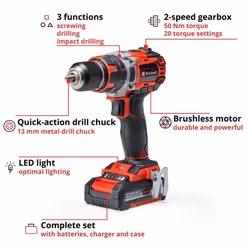 Einhell Cordless Combi Drill 50Nm Brushless 18V With Batteries TP-CD 18/50 Li-i