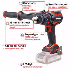Einhell TP-CD 18/120 Li-i BL 2100 RPM 1.71 kg Black, Red - Additional view 4