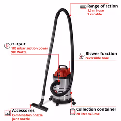 Einhell TC-VC 2045 S 20 L Drum vacuum Dry&wet 900 W Dust bag - Additional view 3