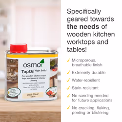 TopOil - High Solid Worktop Oil 3028, Clear Satin, 500ml - Food Safe Wood Oil for Wooden Kitchen Surfaces, Chopping Boards, & Furniture Joints - Water