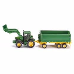 Siku John Deere with front loader and trailer, Tractor model, 3 yr(s), Metal, Plastic, Green, Yellow