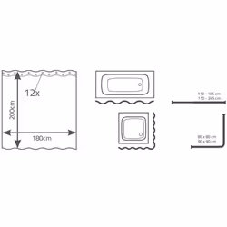 RIDDER Shower Curtain Brilliant 180x200cm Waterproof Bathroom Bath Shade Blind