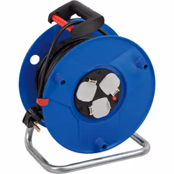 Brennenstuhl Garant 3-way Socket Outlet Cable Reel (50 m Cable Length, Ergonomic Handle), Cable Colour: Black