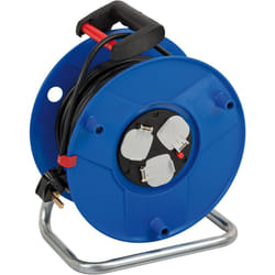 Brennenstuhl Garant 3-way Socket Outlet Cable Reel (50 m Cable Length, Ergonomic Handle), Cable Colour: Black