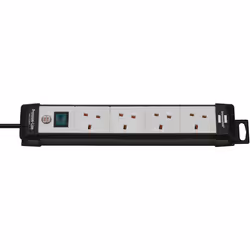 Brennenstuhl Premium-Line, 4-way extension lead (switch and 3m cable - 45Â° angle of sockets) colour: black/light grey